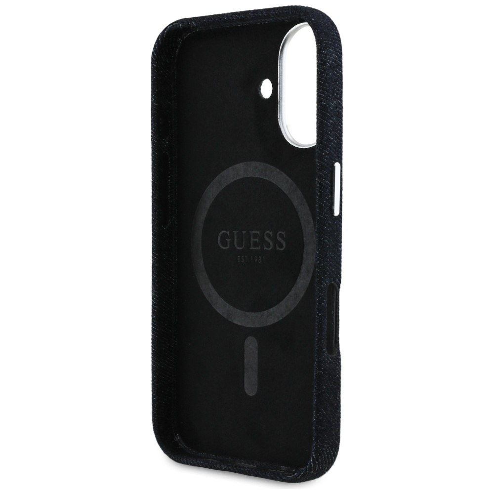 Etui Guess Denim Triangle Logo MagSafe do iPhone 16 czarny